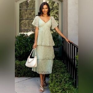 Bohme Elegant Green Tiered Dress In Sage